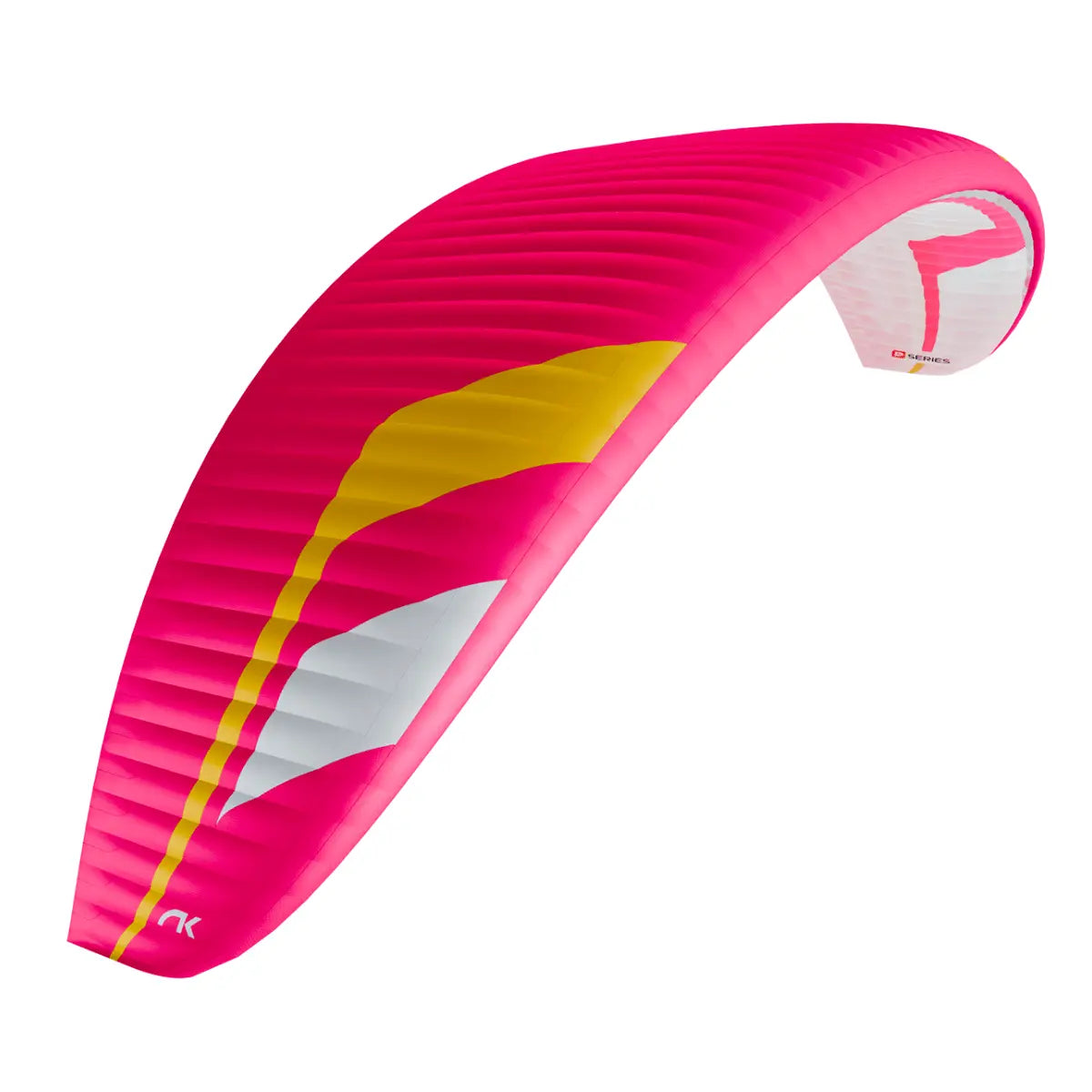 Leichtgewichtiger Intermediate Gleitschirm Niviuk Hiko P in leuchtendem Pink mit gelben und weißen Akzenten, ideal für Anfänger.