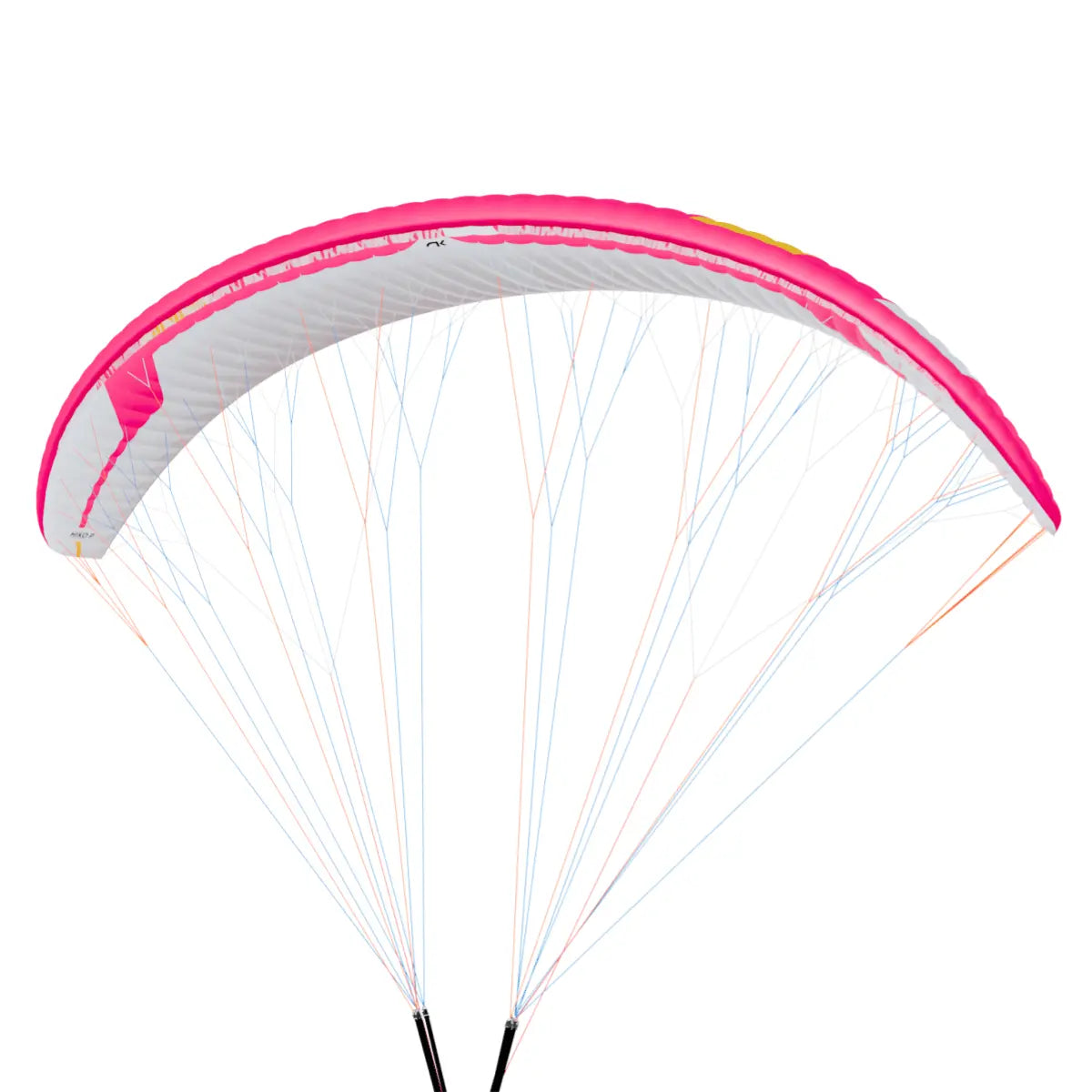 Niviuk Hiko P Gleitschirm in Pink und Weiß, mit vielen feinen Leinen, ideal für fortgeschrittene Anfänger.
