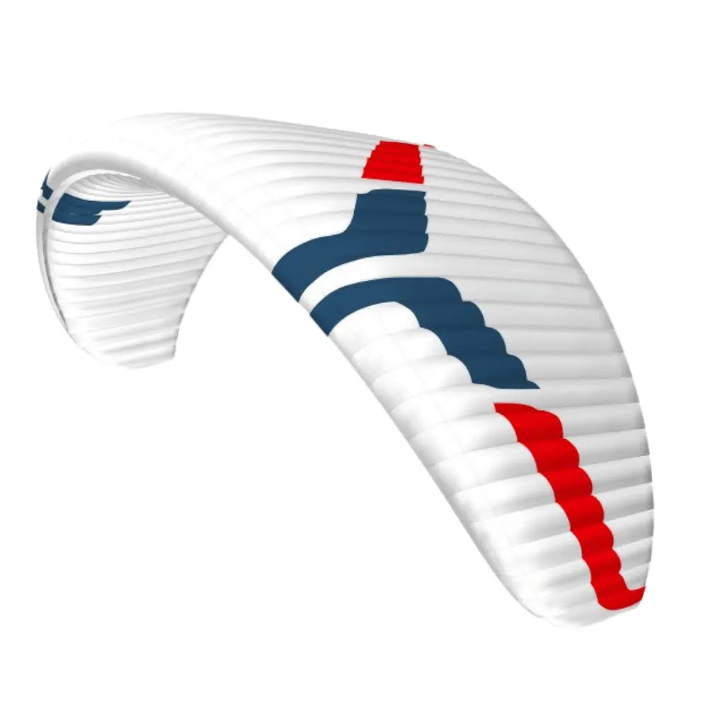 Ozone Geo 7 (Mid EN-B) weisser Paraglider, optimierte Form für Stabilität und Agilität, ideal für XC-Flüge, leicht und langlebig, verfügbar bei Paragliding24.ch.