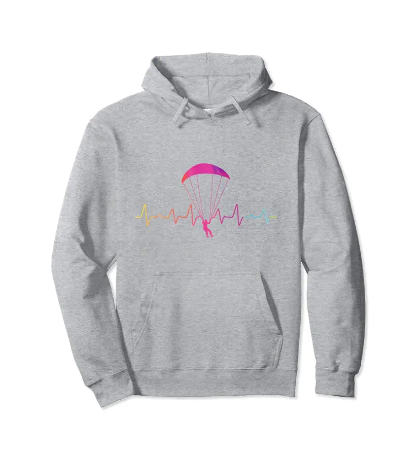 Paragliding Damen Hoodie Herzlinie mit pinkem Gleitschirm-Motiv und Herzlinie, ideal für begeisterte Pilotinnen und Paraglider-Liebhaberinnen.