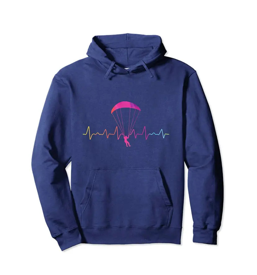 Paragliding Damen Hoodie Herzlinie mit pinkem Fallschirm-Motiv, ideal für Gleitschirmfliegerinnen. Hochwertiges Material, klassischer Schnitt, perfektes Geschenk für Extremsportler.