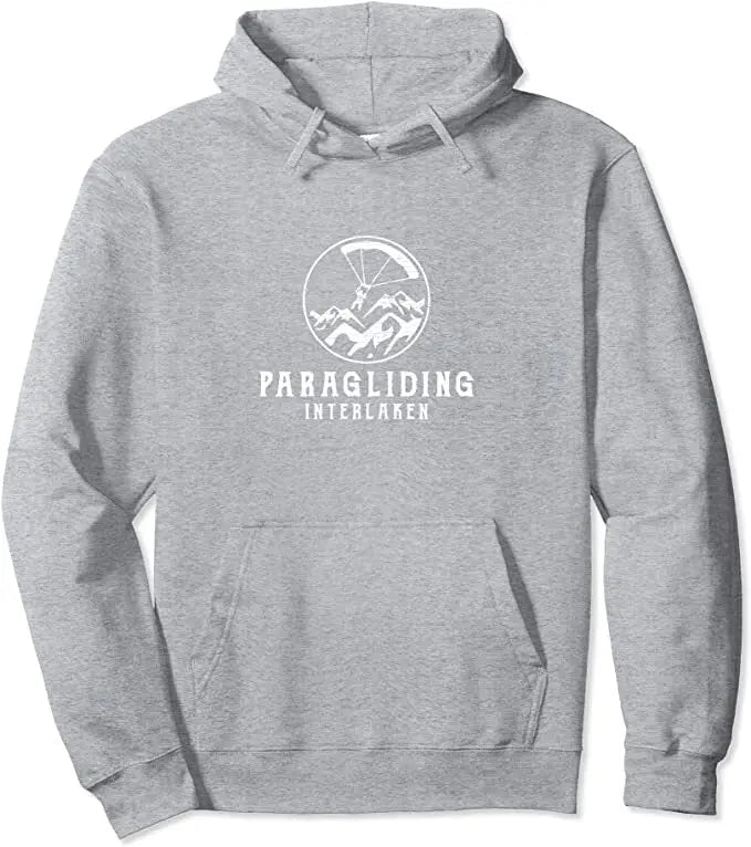 Paragliding Hoodie Interlaken mit weißem Text, ideal für Gleitschirmflieger. Klassischer Schnitt, hochwertige Verarbeitung, perfekt für Flüge.
