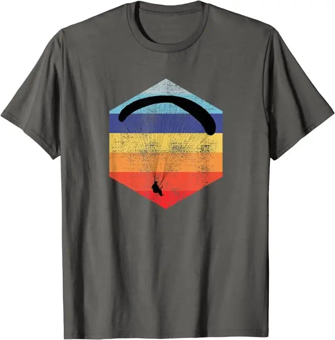 Paragliding T-Shirt Vintage old hexagon mit Gleitschirm-Design, ideal für Paraglider und Sportliebhaber. Perfekt geschnitten, aus 100% Baumwolle.