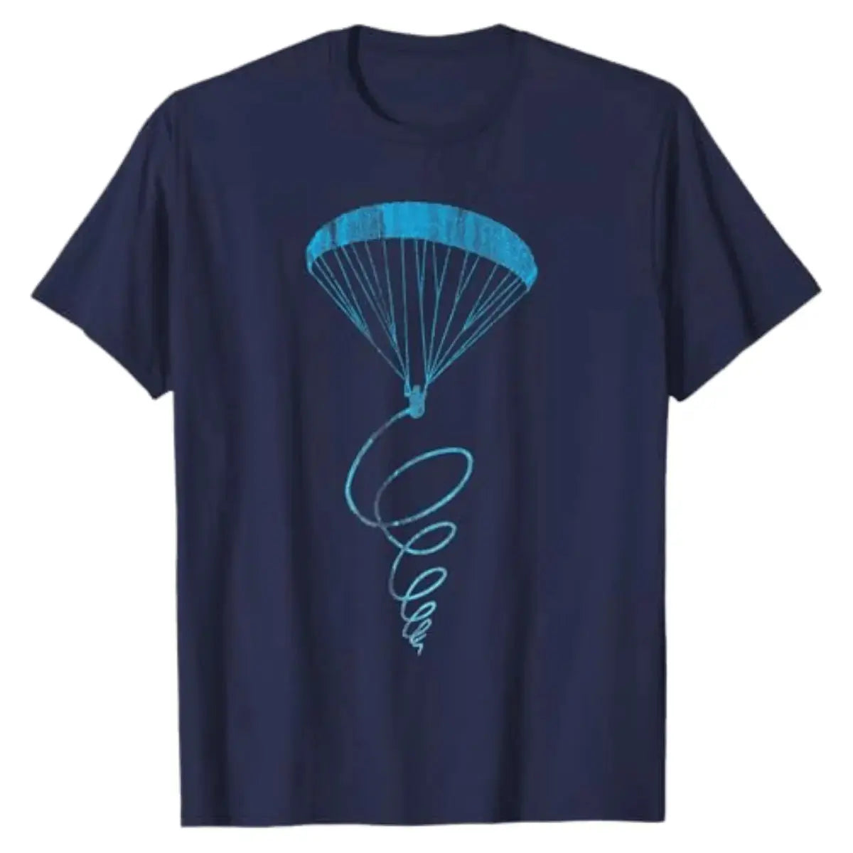 Paragliding marineblaue T-Shirt Thermik mit blauem Fallschirm-Design, ideal für Paraglider und Flugsportbegeisterte. Perfektes Geschenk für Flugliebhaber.