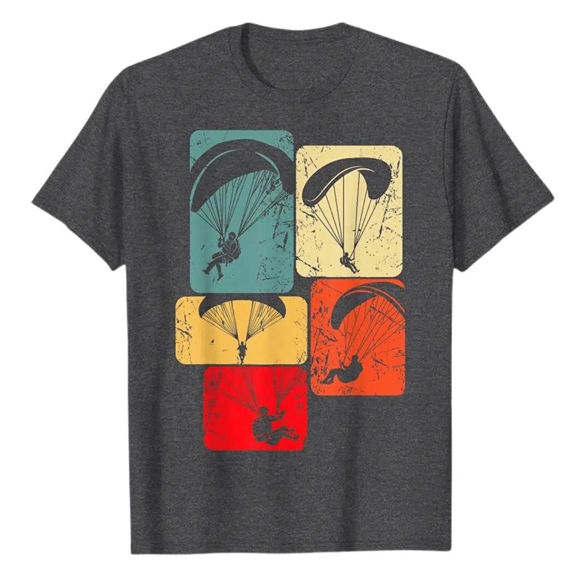 Paragliding T-Shirt Moments mit Retro-Grafik von Paragliding-Silhouetten, ideal für Fans nostalgischer Fliegermomente. Perfekter Tragekomfort für Alltag und Reisen.