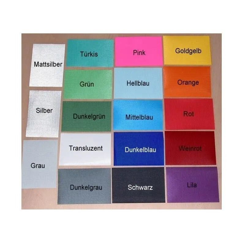 Ripstop Gleitschirm selbstklebend (15x20cm) in verschiedenen Farben zur Reparatur von Gleitschirmsegeln und anderen Nylonprodukten, dargestellt als bunte, rechteckige Muster.