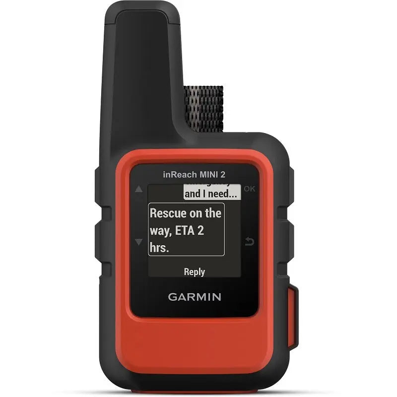 Garmin inReach Mini 2, ein kompaktes GPS-Satelliten-Kommunikationsgerät, ideal für Gleitschirmflieger und Notfallkommunikation, mit Bildschirm und robustem Design.