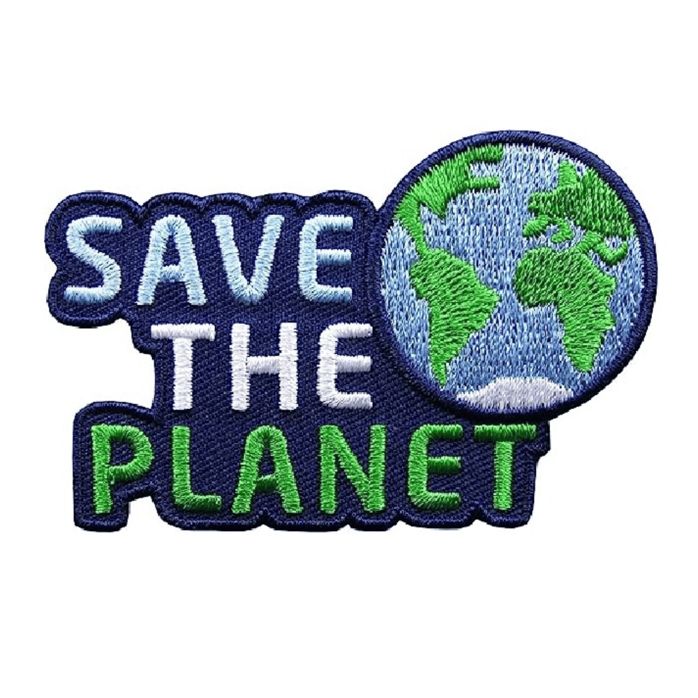 Save The Planet Aufnäher mit Globusmotiv, ideal zum Aufbügeln auf Jacken oder Rucksäcken; hochwertig und langlebig für Outdoor-Abenteuer.