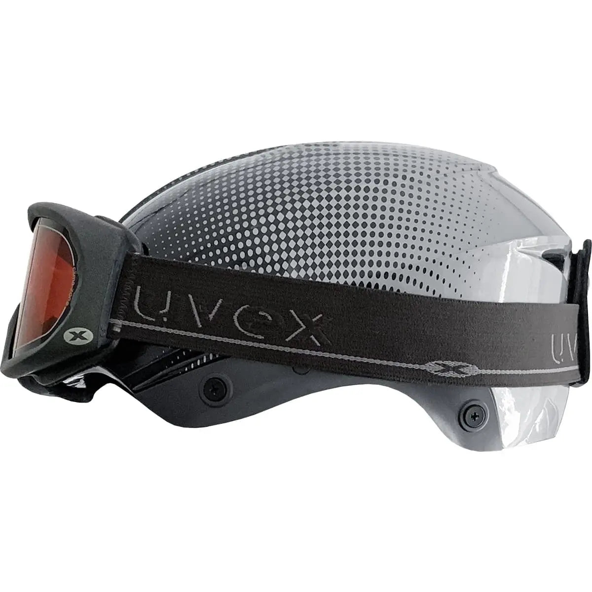 Charly Helm Skibrillenhalterung, Helm mit montierten Skibrillenbandhalter, selbstklebend mit Druckknopfverschluss, passend für alle Helmmodelle, ideal für sicheren Halt beim Skifahren.