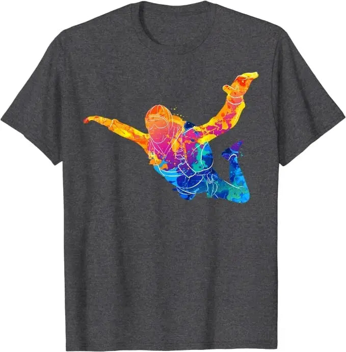 Skydiving T-Shirt Skydiver mit farbigem Design eines springenden Menschen, ideal für Abenteuerlustige und Extremsportler, aus 100% Baumwolle für maximalen Komfort.