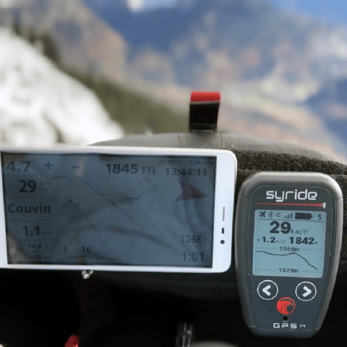 Syride GPS V4 Vario mit Smartphone-Halterung und Flugdaten-Anzeige