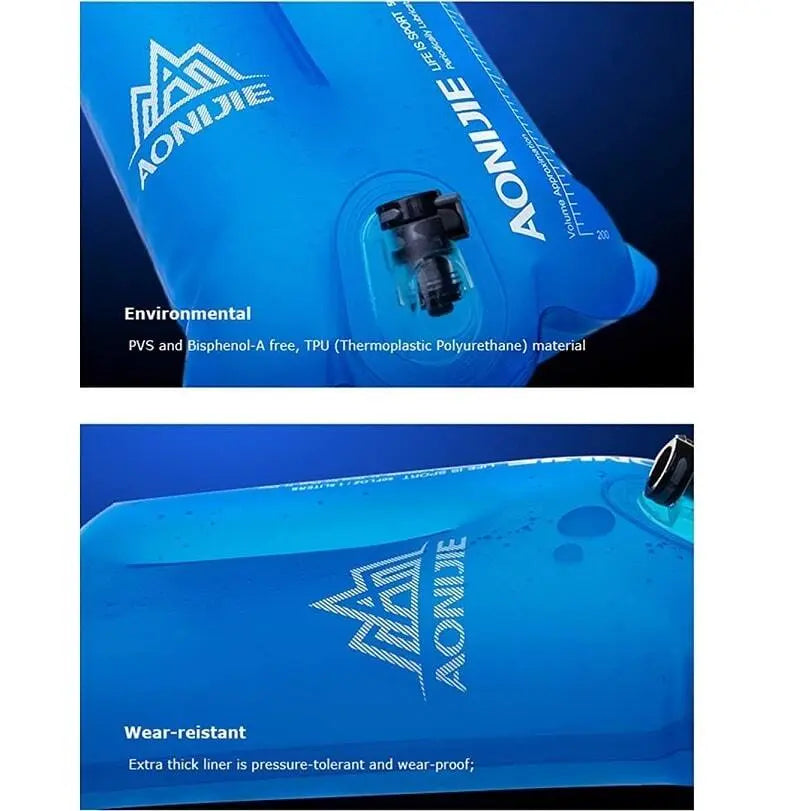 Aonijie Trinkblase TPU 1,5l/2l/3l, blaue Wasserblase mit flexiblem Schlauch und großem Einfüllöffnung, ideal für Outdoor-Aktivitäten.