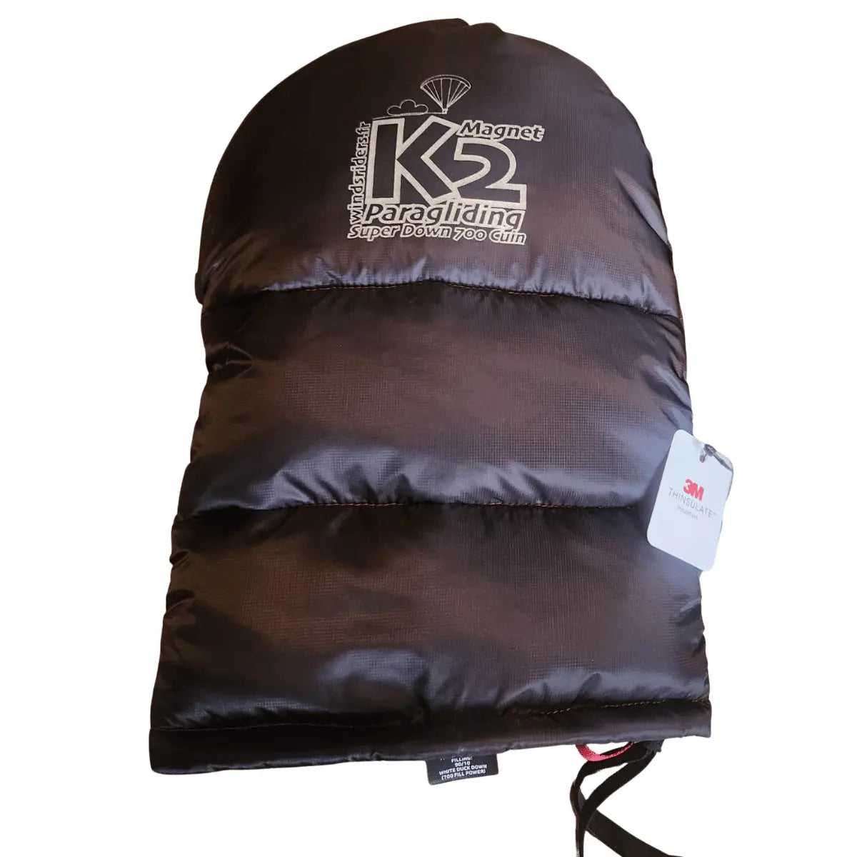 Windsriders K2 Magnet Muffel aus dunklem, gestepptem Material mit 3M Thinsulate-Isolierung, ideal für Paragliding und kalte Tage.