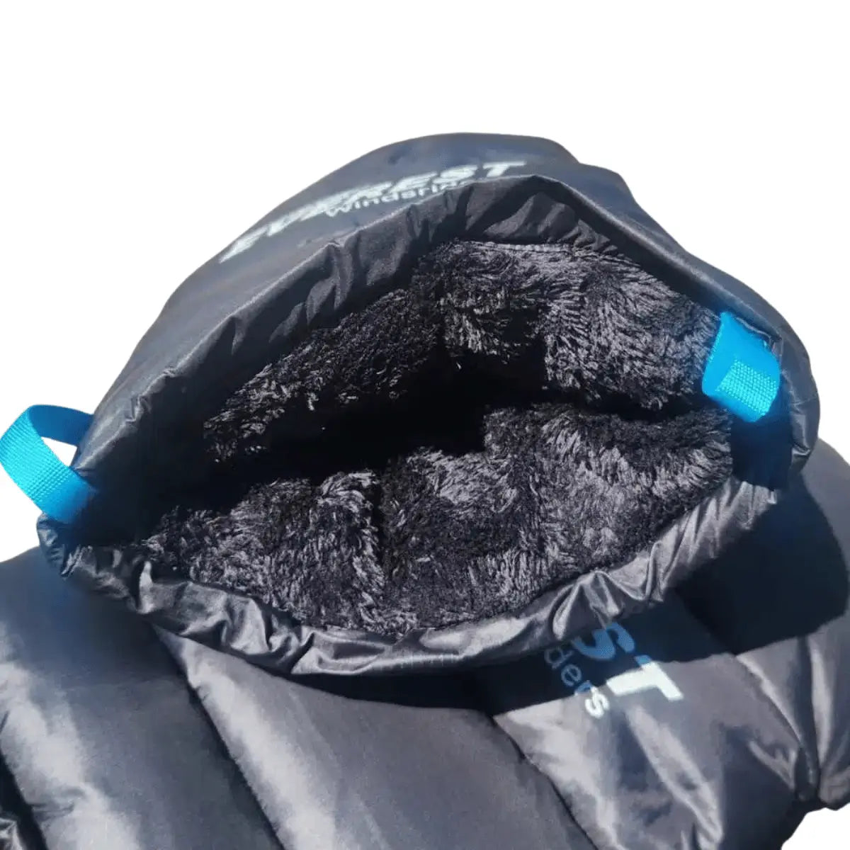 gefütterte Innenseite des Windsriders K2 Magnet Muffles mit blauem Band; innen flauschiges schwarzes Futter für Wärme.